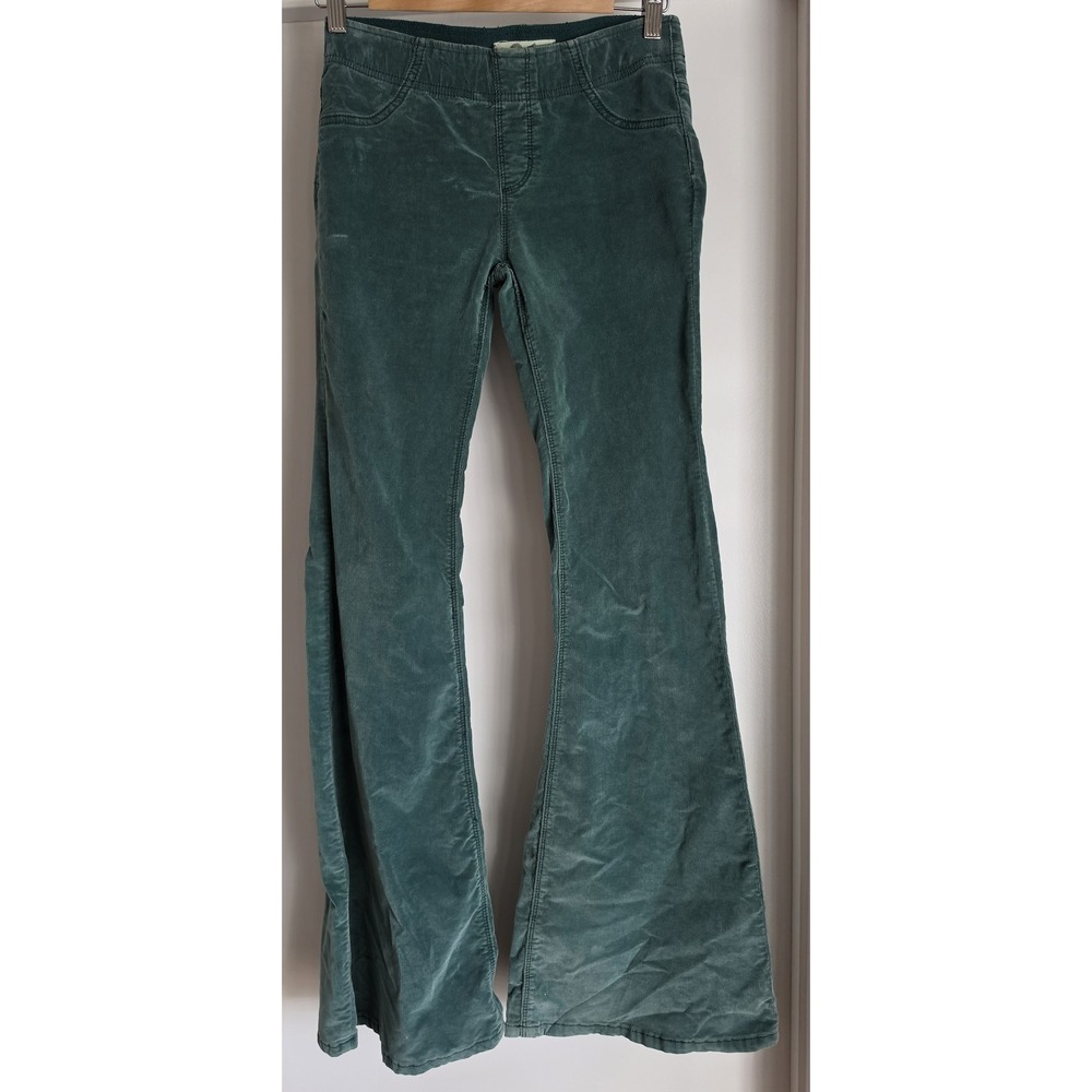 We The Free Womens Flared Corduroy Pants 26 Green Solid Cotton Boho Trousers